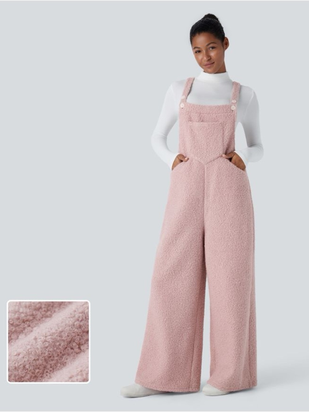Halara Pockets Casual Teddy Overalls - Dusty Pink